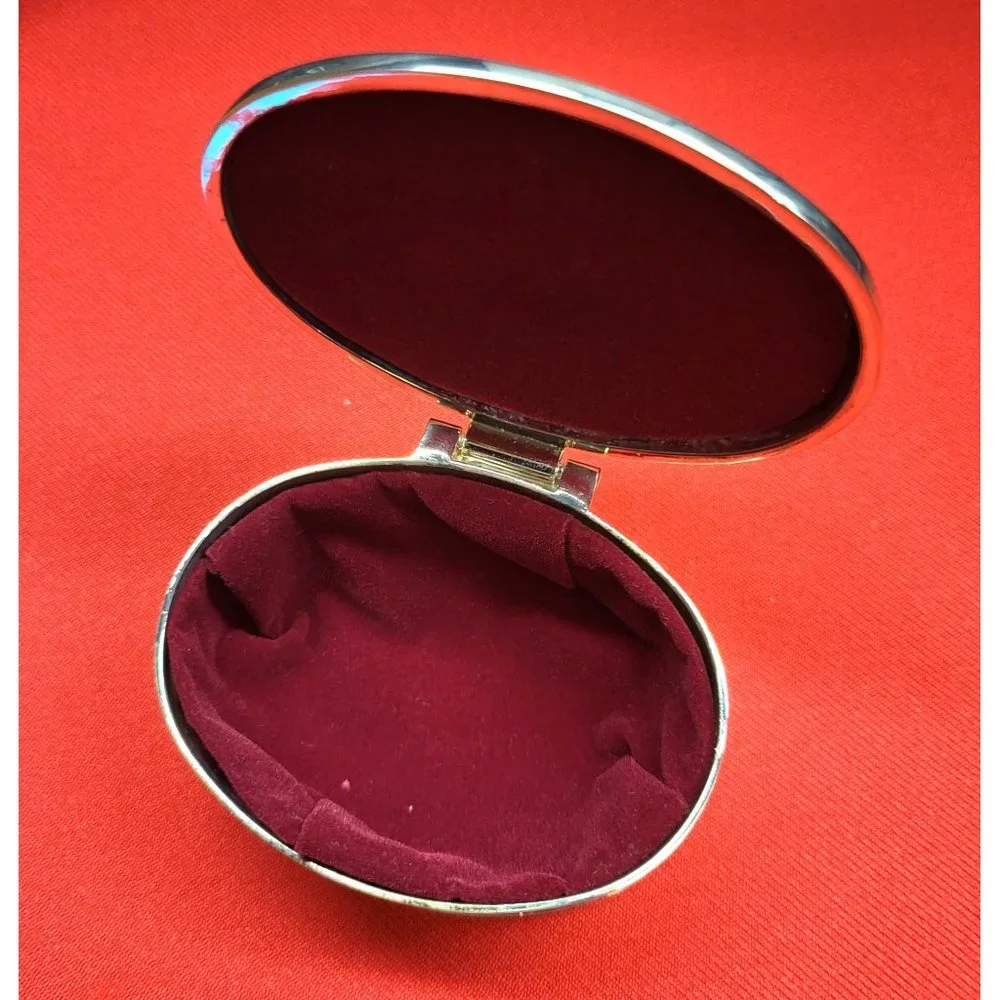Vintage Silver Plated Roses Hinged Cover Trinket Jewelry Box Red Velvet Lining